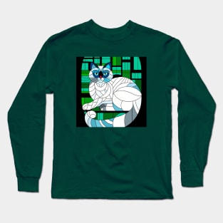 Tiffany stained glass style cat Long Sleeve T-Shirt